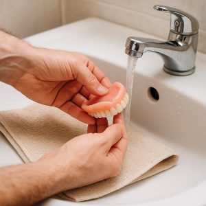 شستشوی اولیه پروتز دندان زیر آب ولرم روی سینک – ایران کارن