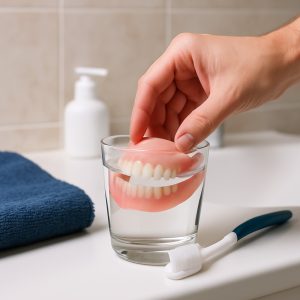 قرار دادن دندان مصنوعی در محلول ضدعفونی خانگی – ایران کارن